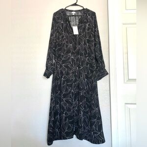 NWT a new day Black Long-Sleeve Leaf Print Maxi Dress